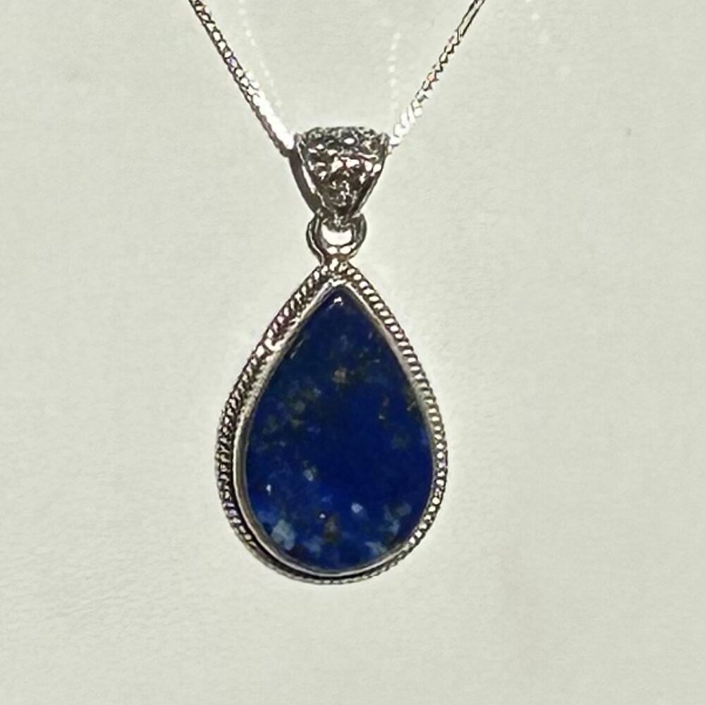 Genuine lapis pendant set in sterling silver